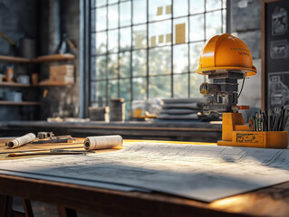 Fototapeta premium Construction Planning and Design Concept with 3D Blueprints