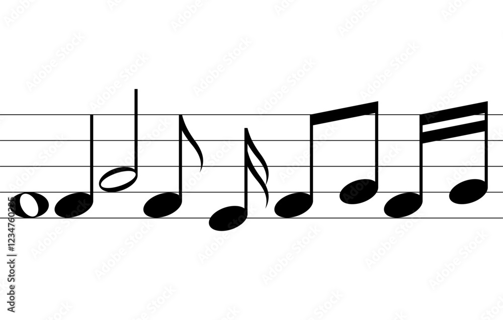 Sticker set of music notes.musical key vector icon symbol isolated on white background.