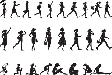 Variant style of woman silhouette vector illustration, female silhouette black icon, isolated on a white background design.