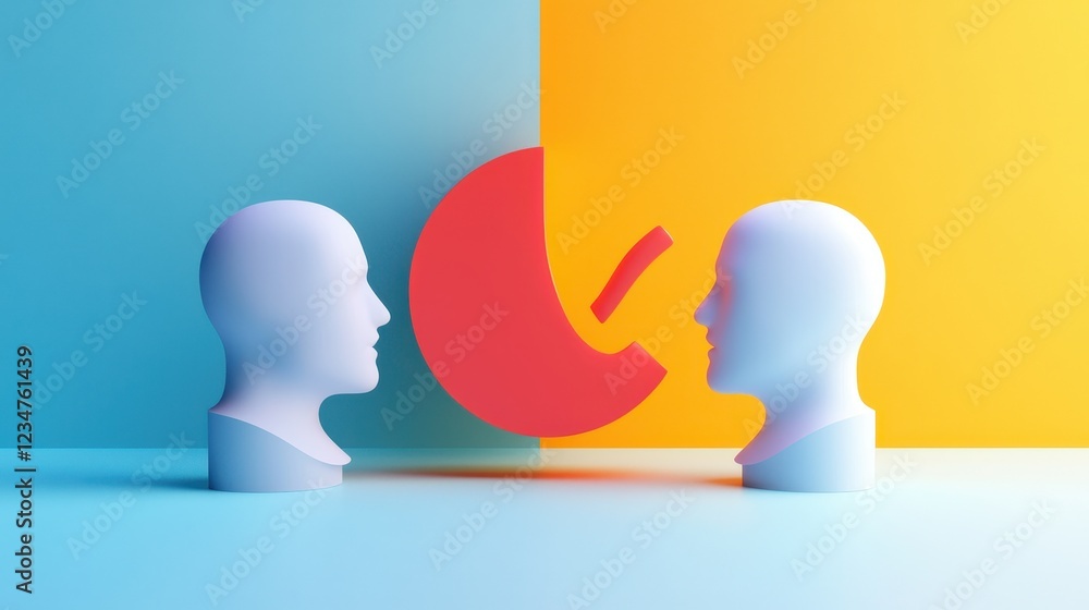 Poster conversation between two abstract heads on colorful background