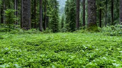 Obraz premium Lush green forest floor, trees, nature, tranquil scene, background, wallpaper
