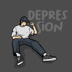 Emotional Mental Health Illustration Depicting Depression with Casual Streetwear Aesthetic