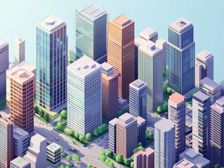 Obraz premium Modern Cityscape with Skyscrapers and Green Spaces