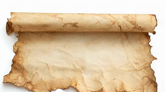 Ancient scroll gradually unfurls to reveal textured parchment
