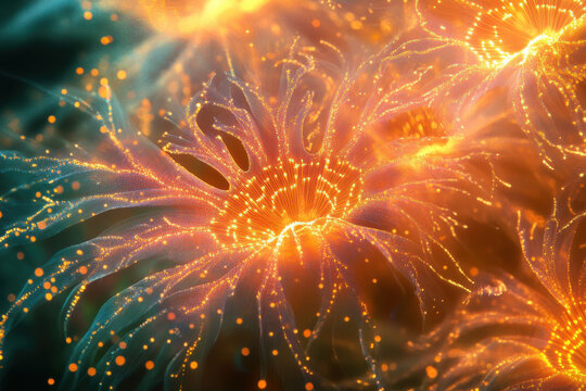abstract background, ethereal flowers eminating light, glow	