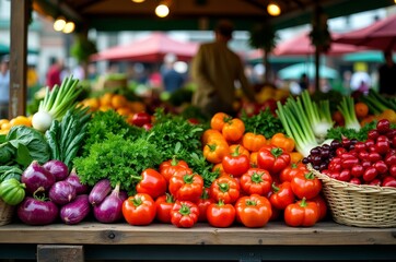 Fresh produce at a bustling farmers' market