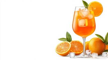 Fototapeta premium Iced Orange Cocktail with Slices in Glass on White Background