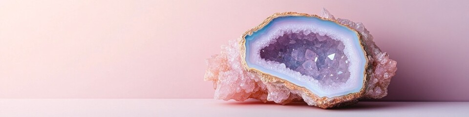 Geode with amethyst crystals, showcasing its stunning interior.