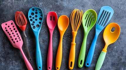 Silicon cooking utensil set including slotted spoon slotted turner pasta server slotted spatula deep soup ladle solid spoon kitchen tongs egg whisk basting brush spreader spatula hooks holder