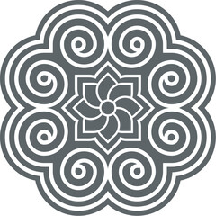 Hmong ethnic pattern designed with spiral lines resembling shells, which is unique to this ethnic group. Black and white on a transparent background.