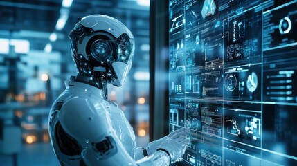 Fototapeta premium Advanced Robot Interacting with a Digital Interface