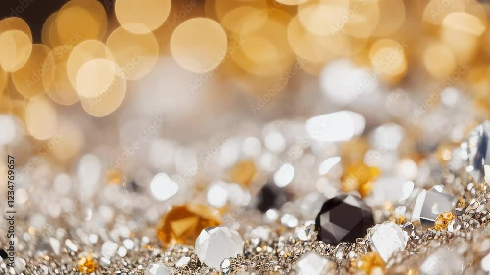 Poster close-up of shimmering gemstones and glittering silver sparkles creating a luxurious background aest