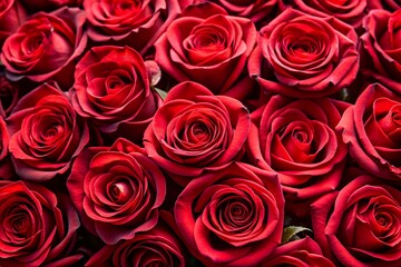 Crimson Splendor A Dense Tapestry of Vibrant Red Roses in Full Bloom Close-Up of Nature's Luxurious Texture Background.