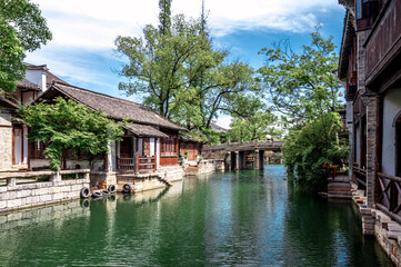 Obraz premium Stone Bridges and peasant houses in rural rivers in southern China