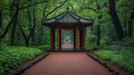 Obraz premium Serene Gazebo in Lush Green Forest