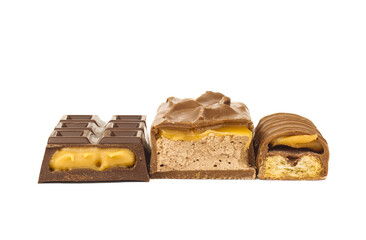 Closeup of chocolate bar isolated on white