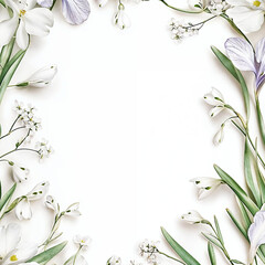 Obraz premium Beautiful floral border design featuring white and purple flowers on a blank background for invitations or announcements