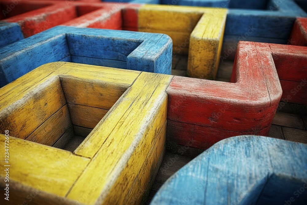 Aufkleber colorful wooden maze structure inviting exploration and playful navigation in a creative space