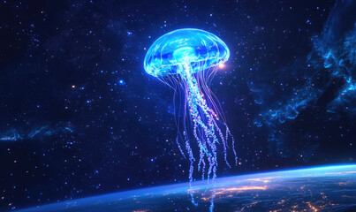 Bioluminescent Space Jellyfish - Cosmic Ocean Fantasy