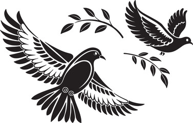 A variant style of dove silhouette vector, flying bird silhouette, flat birds icon illustration design, isolated on a white background.