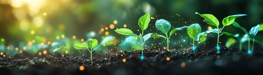 Smart farming technology with vibrant young plants