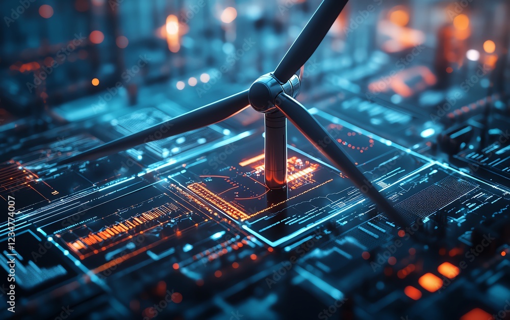 Poster wind turbine with energy data analytics dashboard, realtime power production statistics and graphs, 