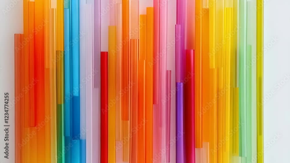 Poster colorful transparent bars aligning in harmonious vertical motion sequence