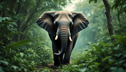 Fototapeta premium Majestic Elephant Walking Through Lush Jungle