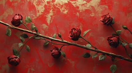 illustrative style, roses meander around a metall stick, dynamic