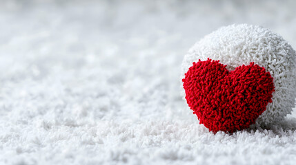 Red heart on white ball, textured background, Valentine's Day card