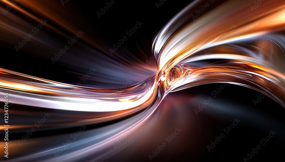 Poster a dynamic, abstract design featuring flowing light trails in vibrant colors against a dark backgroun