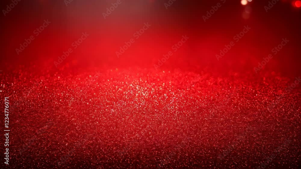 Poster shimmering red glitter with sparkling light bokeh transition in vivid progression