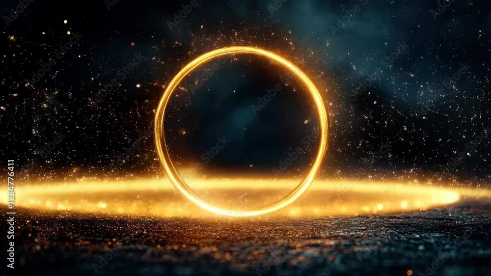 Poster radiant energy ring pulsating with fiery sparks in dynamic motion