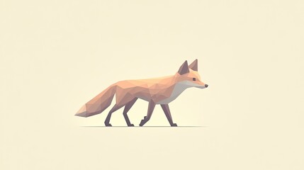 Obraz premium Low-poly fox walking, minimalist background, wildlife illustration, website design