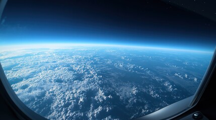 Fototapeta premium Airplane Window View of Earth's Atmosphere and Clouds