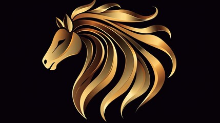 Obraz premium Golden Horse Head Profile, Elegant Design, Dark Background, Logo Design, Branding