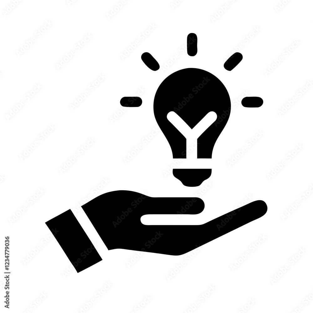 Aufkleber idea support hand with lightbulb vector icon for innovation and assistance