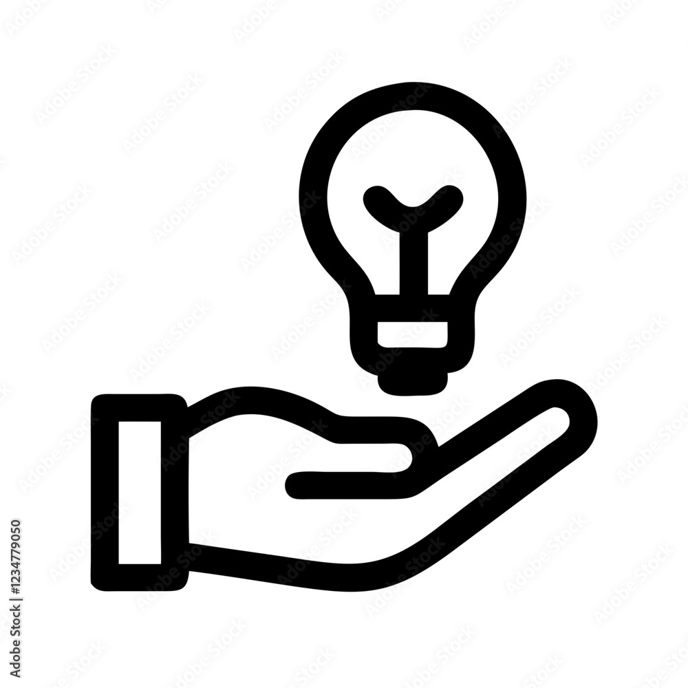 Aufkleber idea support hand with lightbulb vector icon for innovation and assistance