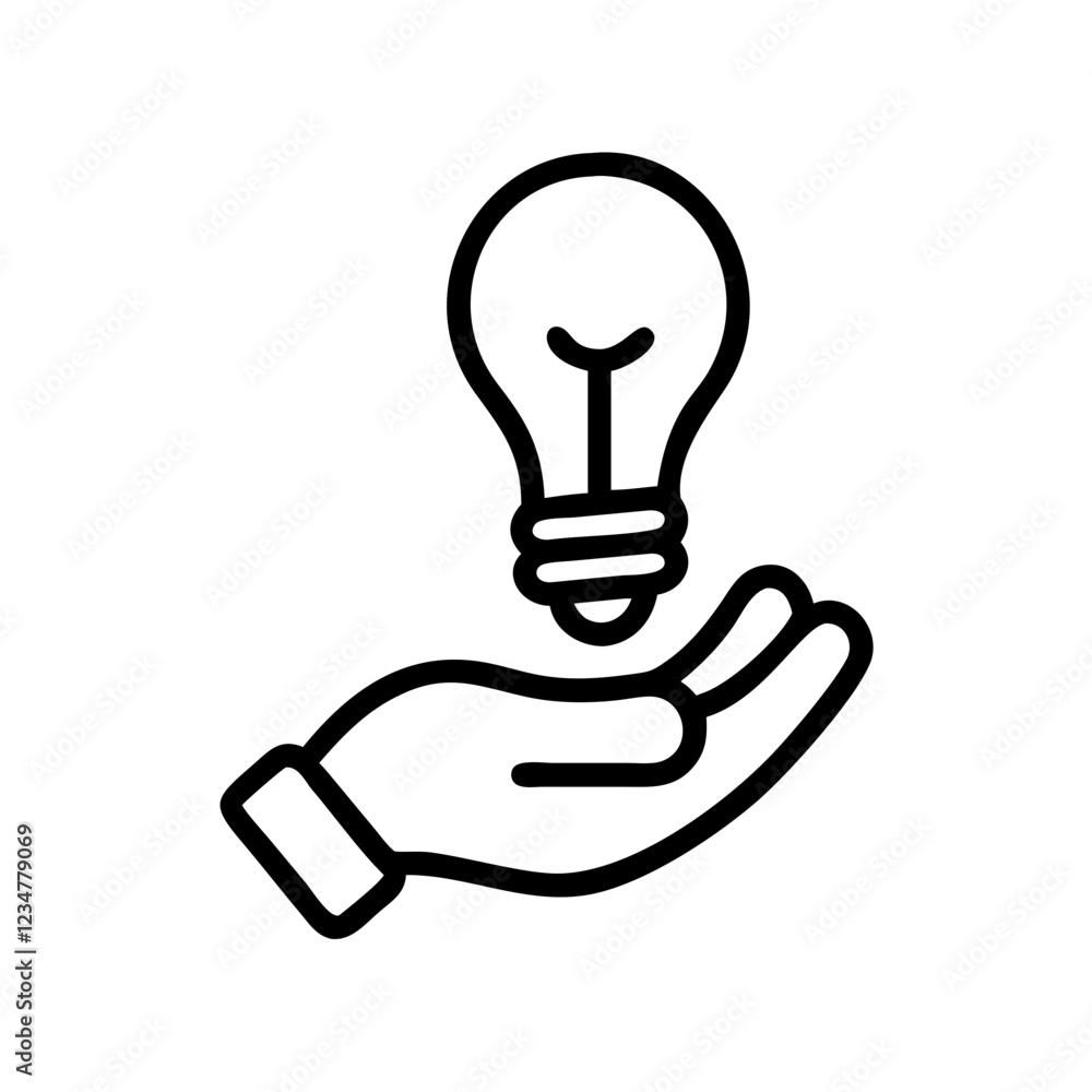 Poster Idea Support Hand with Lightbulb Vector Icon for Innovation and Assistance