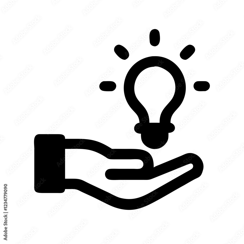 Poster Idea Support Hand with Lightbulb Vector Icon for Innovation and Assistance