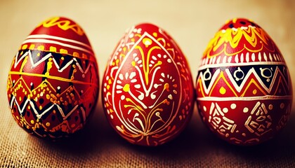 Colorful Ukrainian Easter Eggs with Intricate Patterns and Designs