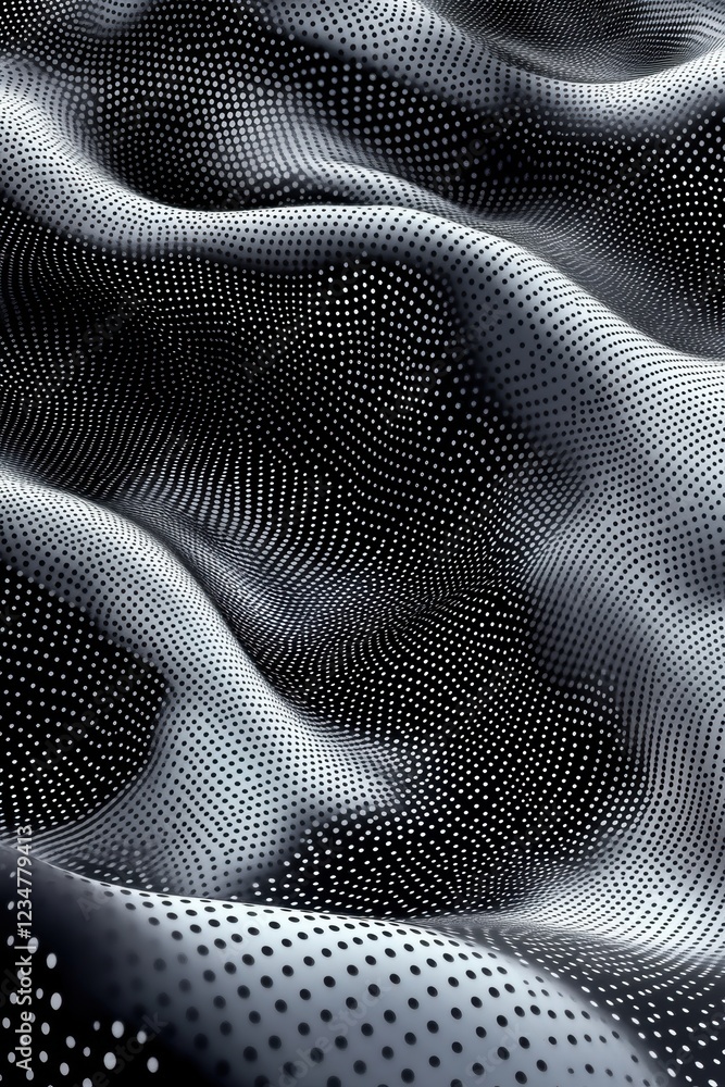 Poster an intricate interplay of dots creates a mesmerizing wave-like pattern in black and white, evoking a