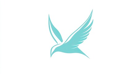 Fototapeta premium Teal bird soaring, white background, peace symbol, logo design