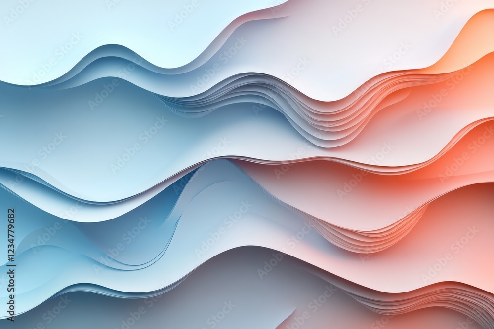 Fototapete soft waves of colored paper create a serene backdrop with gentle gradients flowing from blue to oran