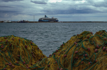 Modern ruiseship cruise ship liner Explorer 2 anchored offshore of Zakynthos island in Greece...