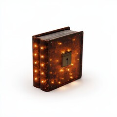 Obraz premium Vintage Book with Lights and Lock On a White Background