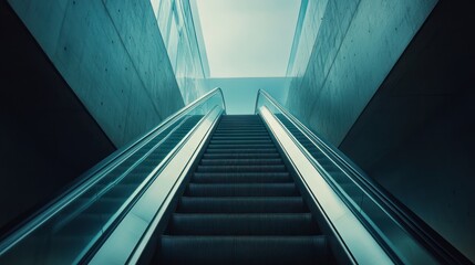 Obraz premium A Pair of Escalators Ascending in a Modern Building