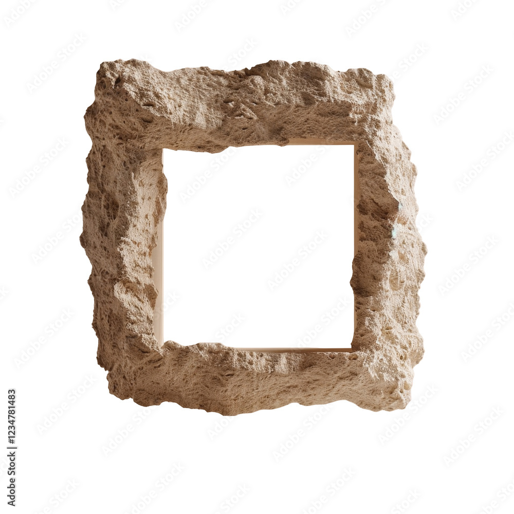 Poster rustic stone frame with natural texture and square shape for artistic display or decoration