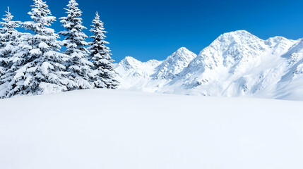 Obraz premium Snowy mountain range winter landscape, pristine snow, evergreen trees