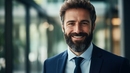 Fototapeta premium portrait of handsome man with beard and suit with blur background and copy space